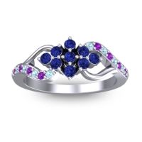 Blue Sapphire Fashion Ring In 18k White Gold With Amethyst And Aquamarine – Torana Simple Ring