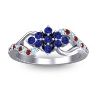 Blue Sapphire Fashion Ring In Platinum With Garnet And Aquamarine – Torana Simple Ring