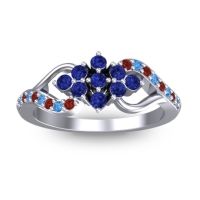 Blue Sapphire Fashion Ring In 18k White Gold With Swiss Blue Topaz And Garnet – Torana Simple Ring