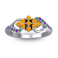 Citrine Fashion Ring In Palladium With Amethyst And Emerald – Torana Simple Ring