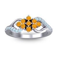Citrine Fashion Ring In Palladium With Aquamarine – Torana Simple Ring