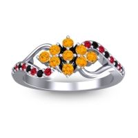 Citrine Fashion Ring In Palladium With Black Onyx And Ruby – Torana Simple Ring
