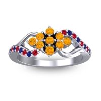 Citrine Fashion Ring In 18k White Gold With Blue Sapphire And Ruby – Torana Simple Ring