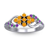 Citrine Fashion Ring In 18k White Gold With Emerald And Amethyst – Torana Simple Ring