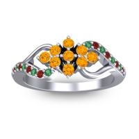 Citrine Fashion Ring In 18k White Gold With Garnet And Emerald – Torana Simple Ring