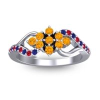 Citrine Fashion Ring In Palladium With Ruby And Blue Sapphire – Torana Simple Ring