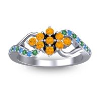 Citrine Fashion Ring In 18k White Gold With Swiss Blue Topaz And Emerald – Torana Simple Ring
