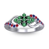 Emerald Fashion Ring In 14k White Gold With Blue Sapphire And Ruby – Torana Simple Ring
