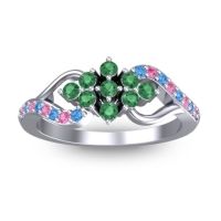 Emerald Fashion Ring In 14k White Gold With Pink Tourmaline And Swiss Blue Topaz – Torana Simple Ring