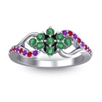 Emerald Fashion Ring In 14k White Gold With Ruby And Amethyst – Torana Simple Ring