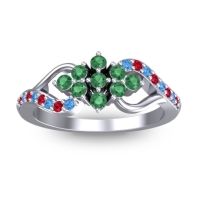 Emerald Fashion Ring In 14k White Gold With Ruby And Swiss Blue Topaz – Torana Simple Ring
