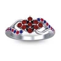 Garnet Fashion Ring In Palladium With Ruby And Blue Sapphire – Torana Simple Ring