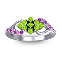 Peridot Fashion Ring In Palladium With Pink Tourmaline And Amethyst – Torana Simple Ring