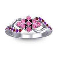 Pink Tourmaline Fashion Ring In Palladium With Amethyst And Garnet – Torana Simple Ring