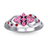 Pink Tourmaline Fashion Ring In Palladium With Aquamarine And Ruby – Torana Simple Ring