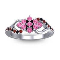 Pink Tourmaline Fashion Ring In Palladium With Black Onyx And Garnet – Torana Simple Ring