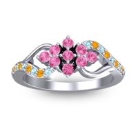 Pink Tourmaline Fashion Ring In Palladium With Citrine And Aquamarine – Torana Simple Ring