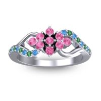 Pink Tourmaline Fashion Ring In Palladium With Emerald And Swiss Blue Topaz – Torana Simple Ring