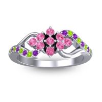 Pink Tourmaline Fashion Ring In Platinum With Peridot And Amethyst – Torana Simple Ring