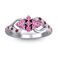 Pink Tourmaline Fashion Ring In Platinum With Ruby And Aquamarine – Torana Simple Ring