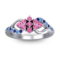 Pink Tourmaline Fashion Ring In Platinum With Swiss Blue Topaz And Blue Sapphire – Torana Simple Ring