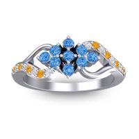Swiss Blue Topaz Fashion Ring In Palladium With Citrine And Lab Diamond – Torana Simple Ring