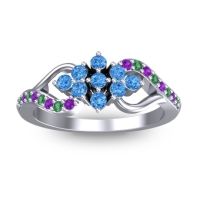 Swiss Blue Topaz Fashion Ring In 18k White Gold With Emerald And Amethyst – Torana Simple Ring
