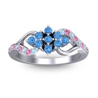 Swiss Blue Topaz Fashion Ring In Palladium With Pink Tourmaline And Aquamarine – Torana Simple Ring