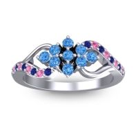 Swiss Blue Topaz Fashion Ring In Platinum With Pink Tourmaline And Blue Sapphire – Torana Simple Ring