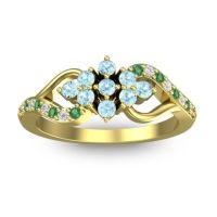 Aquamarine Fashion Ring In 18k Yellow Gold With Lab Diamond And Emerald – Torana Simple Ring