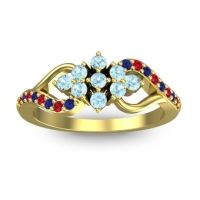 Aquamarine Fashion Ring In 18k Yellow Gold With Ruby And Blue Sapphire – Torana Simple Ring