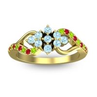 Aquamarine Fashion Ring In 18k Yellow Gold With Ruby And Peridot – Torana Simple Ring