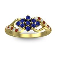 Blue Sapphire Fashion Ring In 14k Yellow Gold With Garnet And Diamond – Torana Simple Ring