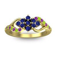 Blue Sapphire Fashion Ring In 18k Yellow Gold With Peridot And Amethyst – Torana Simple Ring