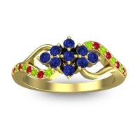 Blue Sapphire Fashion Ring In 18k Yellow Gold With Ruby And Peridot – Torana Simple Ring