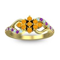 Citrine Fashion Ring In 18k Yellow Gold With Amethyst And Aquamarine – Torana Simple Ring