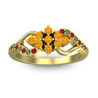 Citrine Fashion Ring In 18k Yellow Gold With Emerald And Ruby – Torana Simple Ring