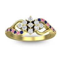 Lab Diamond Fashion Ring In 18k Yellow Gold With Pink Tourmaline And Blue Sapphire – Torana Simple Ring