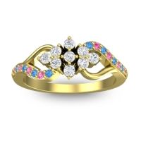 Lab Diamond Fashion Ring In 18k Yellow Gold With Pink Tourmaline And Swiss Blue Topaz – Torana Simple Ring