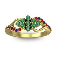 Emerald Fashion Ring In 18k Yellow Gold With Blue Sapphire And Ruby – Torana Simple Ring