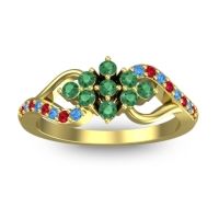Emerald Fashion Ring In 14k Yellow Gold With Ruby And Swiss Blue Topaz – Torana Simple Ring