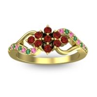 Garnet Fashion Ring In 18k Yellow Gold With Emerald And Pink Tourmaline – Torana Simple Ring