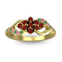 Garnet Fashion Ring In 18k Yellow Gold With Pink Tourmaline And Emerald – Torana Simple Ring
