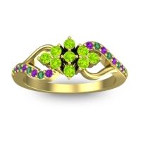 Peridot Fashion Ring In 18k Yellow Gold With Emerald And Amethyst – Torana Simple Ring