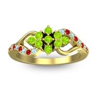 Peridot Fashion Ring In 18k Yellow Gold With Ruby And Aquamarine – Torana Simple Ring