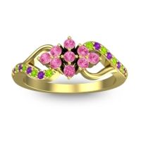 Pink Tourmaline Fashion Ring In 18k Yellow Gold With Amethyst And Peridot – Torana Simple Ring
