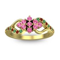 Pink Tourmaline Fashion Ring In 18k Yellow Gold With Garnet And Emerald – Torana Simple Ring