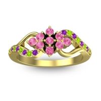 Pink Tourmaline Fashion Ring In 18k Yellow Gold With Peridot And Amethyst – Torana Simple Ring