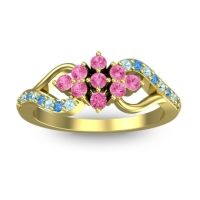 Pink Tourmaline Fashion Ring In 18k Yellow Gold With Swiss Blue Topaz And Aquamarine – Torana Simple Ring