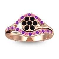 Black Onyx Fashion Ring In 14K Rose Gold With Amethyst And Pink Tourmaline – Vitati Statement Ring